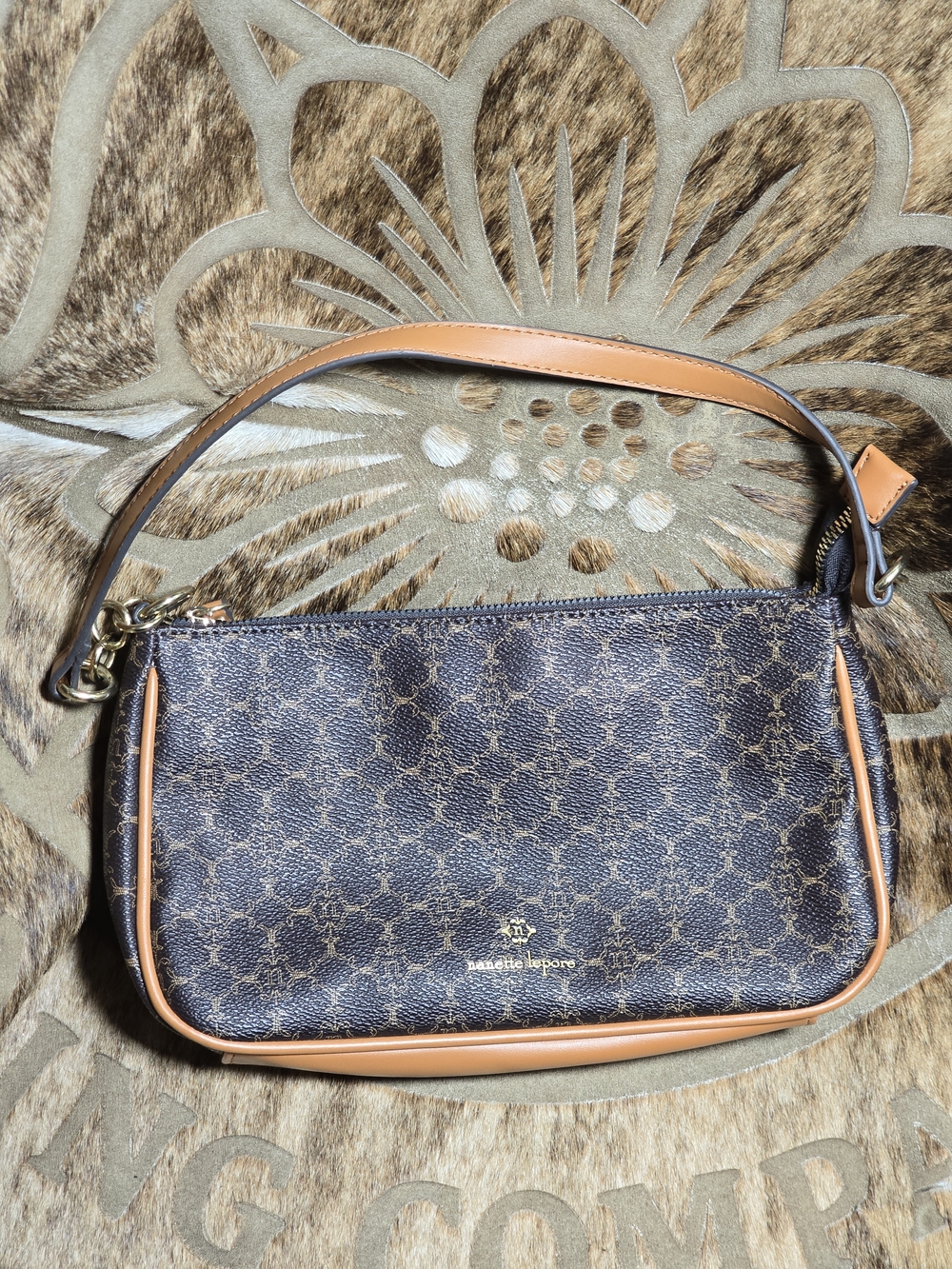 nanette lepore Brown Logo-Print Shoulder Bag
